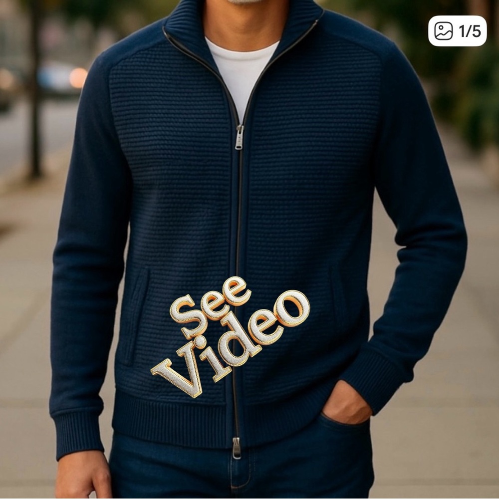 👛 (ANY 2/$25) JONES NEW YORK Navy Blue Knit Full Zip Sweater